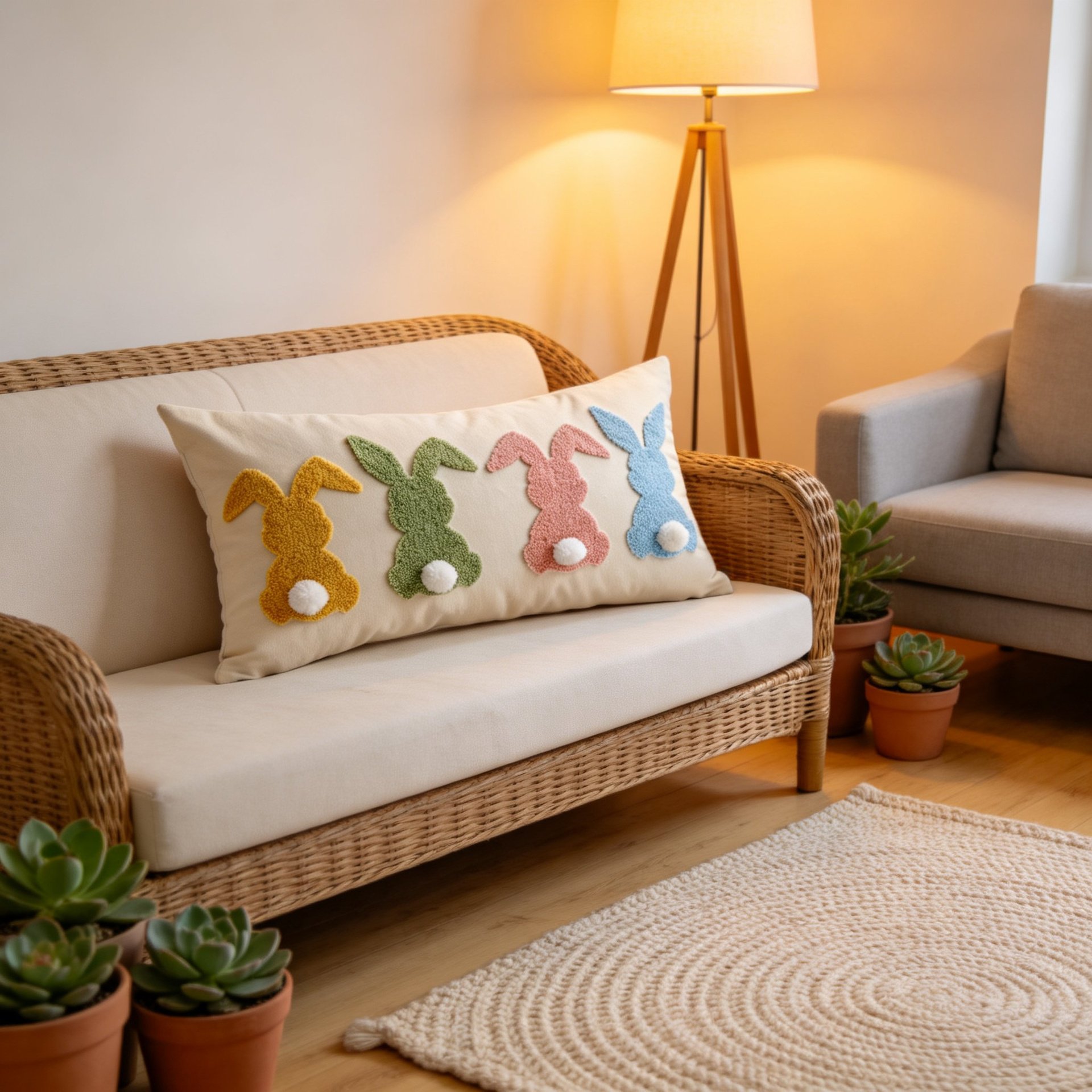 Funda de almohada bordada de conejo de Pascua para el hogar