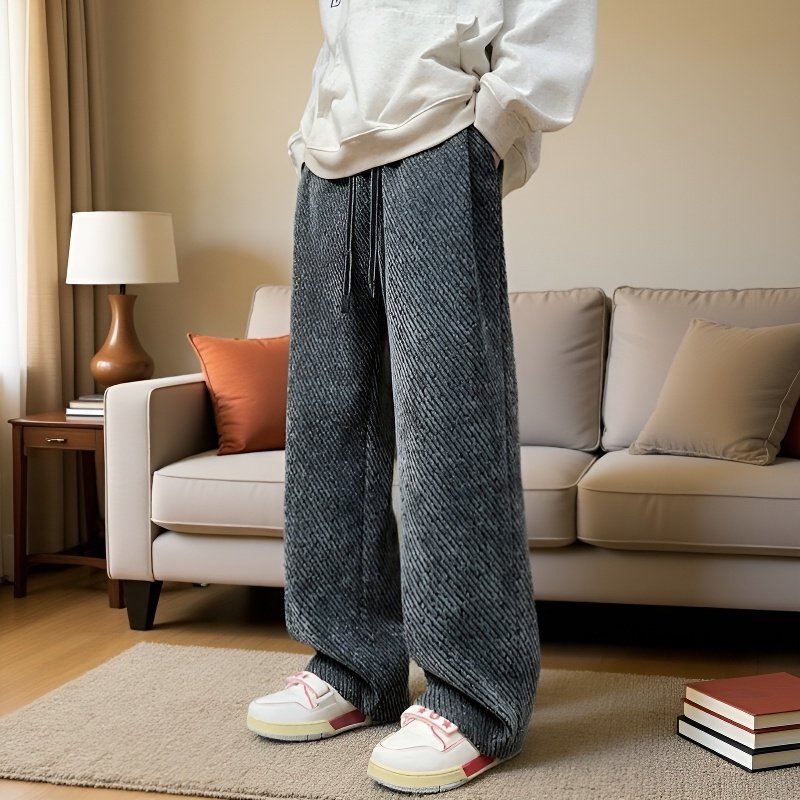남성 편안한 와이드 슬림핏 사선 스트라이프 캐주얼 팬츠 패션 나른한 와이드 핏의 슬랙스 추동 미각 일자 와이드 팬츠