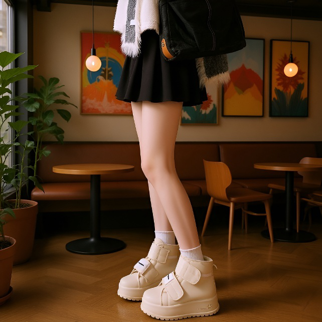 겨울 보온 캐주얼 통굽 면화 기모 하이탑 면화녀 키높이 스노우 부츠녀