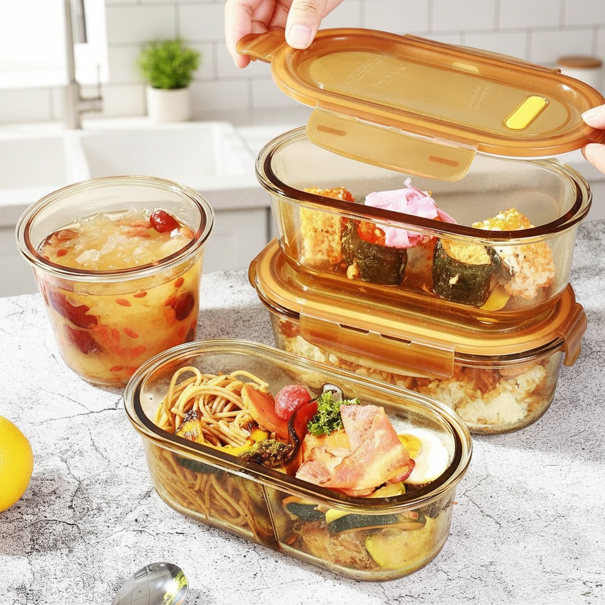 Bernsteinfarbene hochhitzebeständige Lunchbox für gesundes Meal-Prep