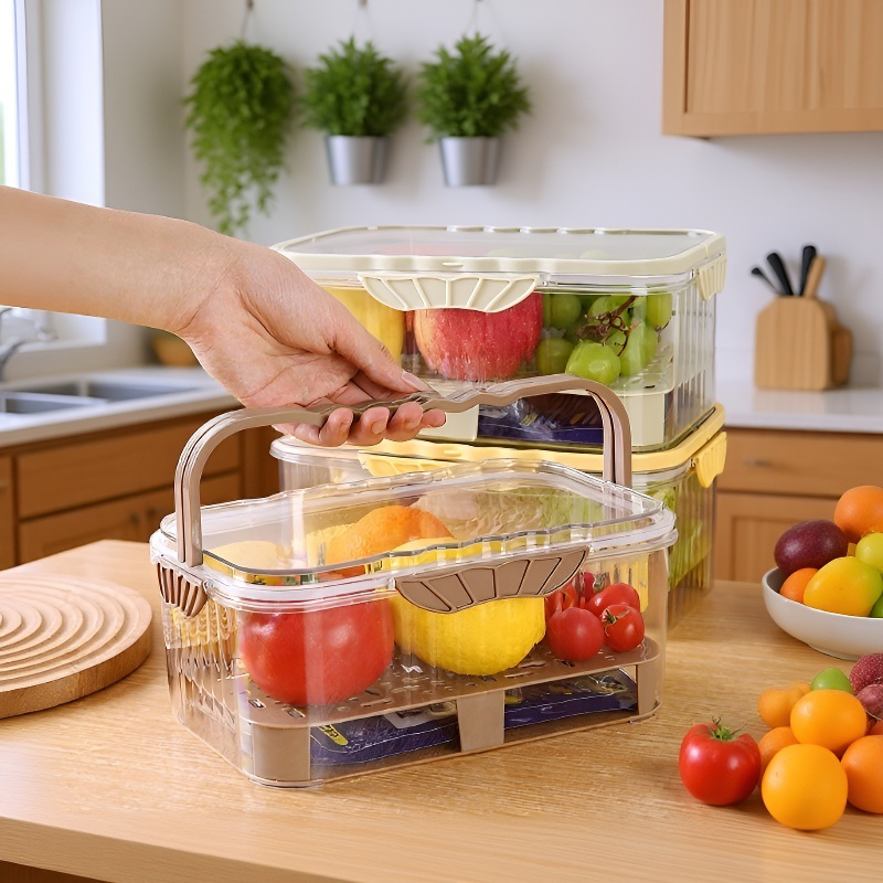 Caja de almuerzo multifuncional para frutas y verduras, con diseño de refrigeración