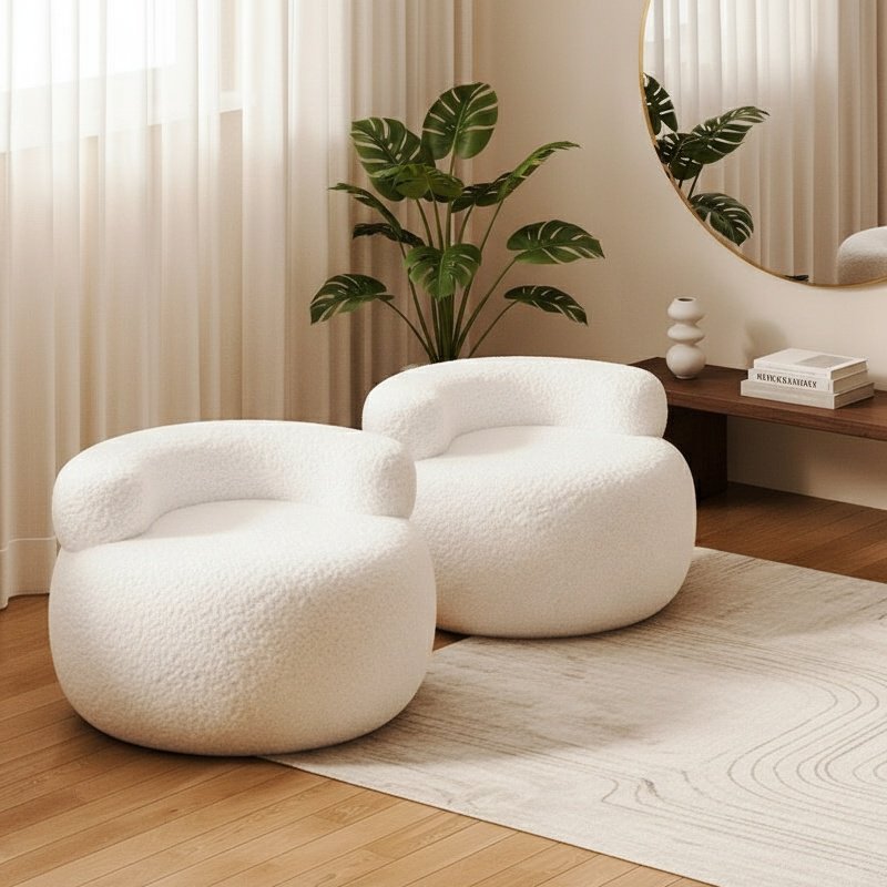 Tabouret bas rembourré style crème en peau d'agneau pour la maison