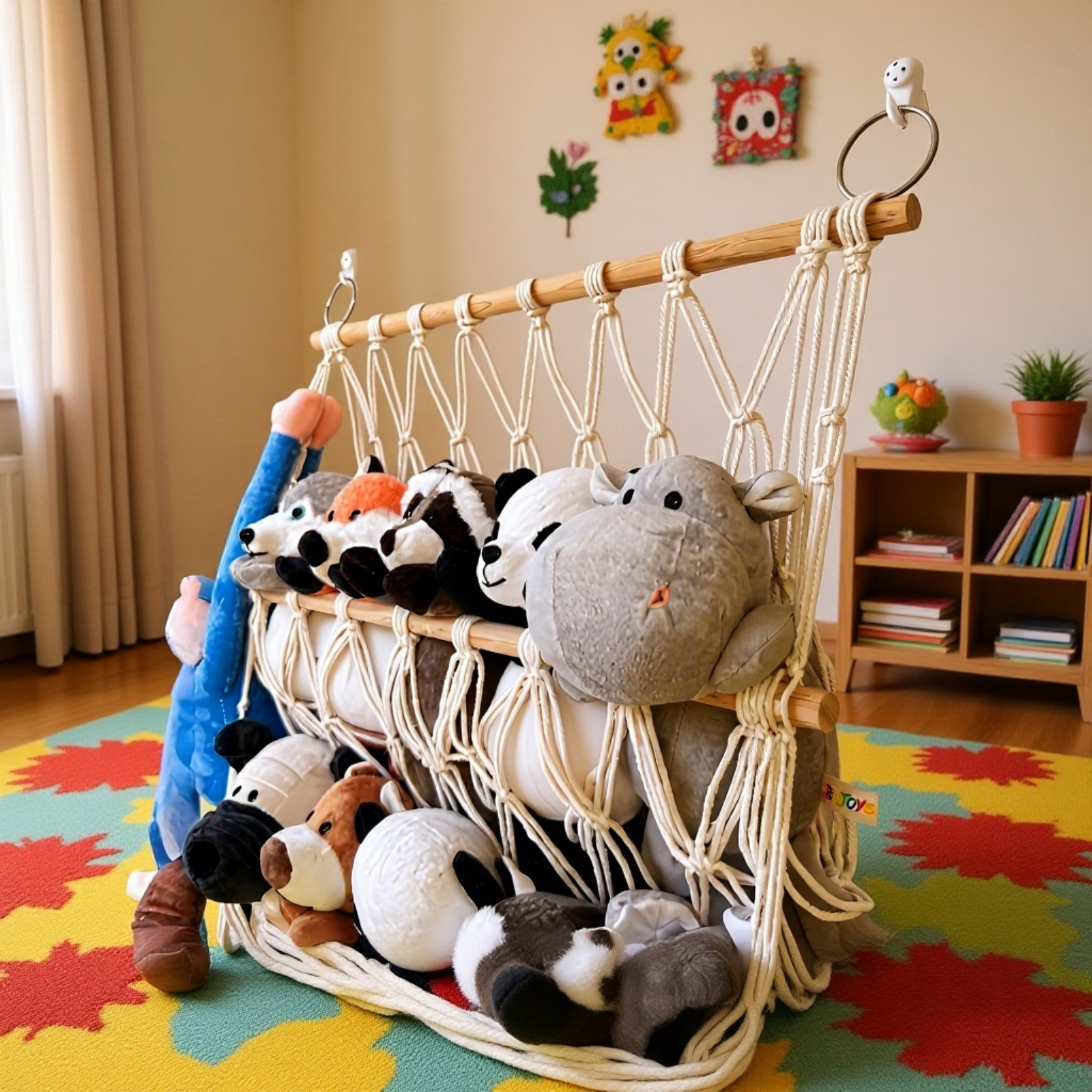 Wisząca siatka na zabawki – łatwy montaż na ścianie