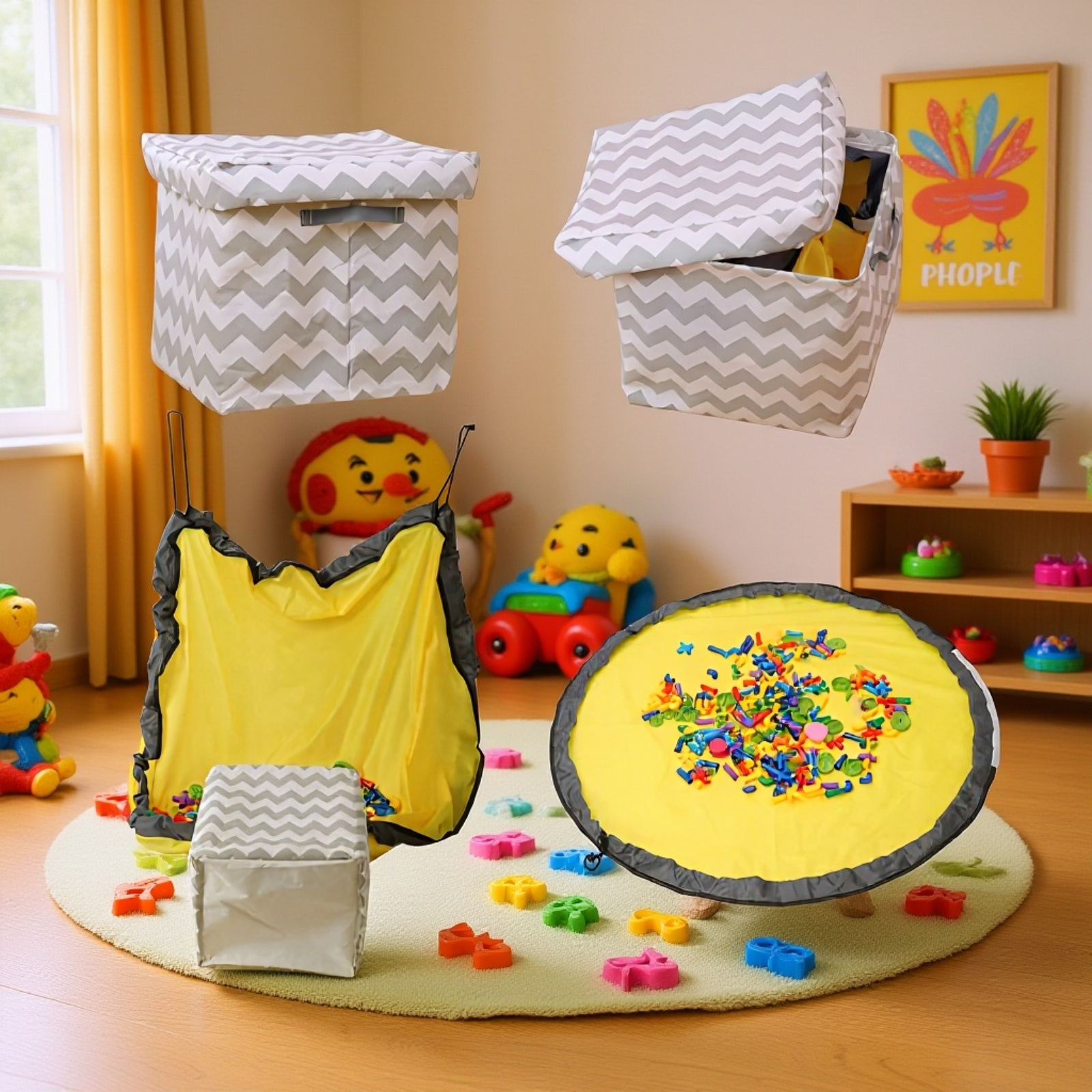 おもちゃ収納ボックス＋プレイマット折りたたみ式 おもちゃ収納バッグ