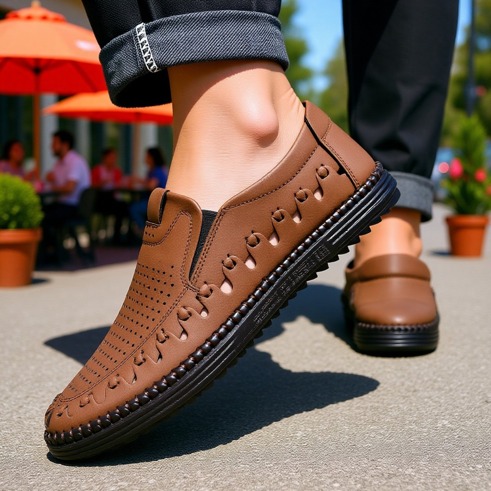 أحذية جلدية مسطحة يدوية كاجوال