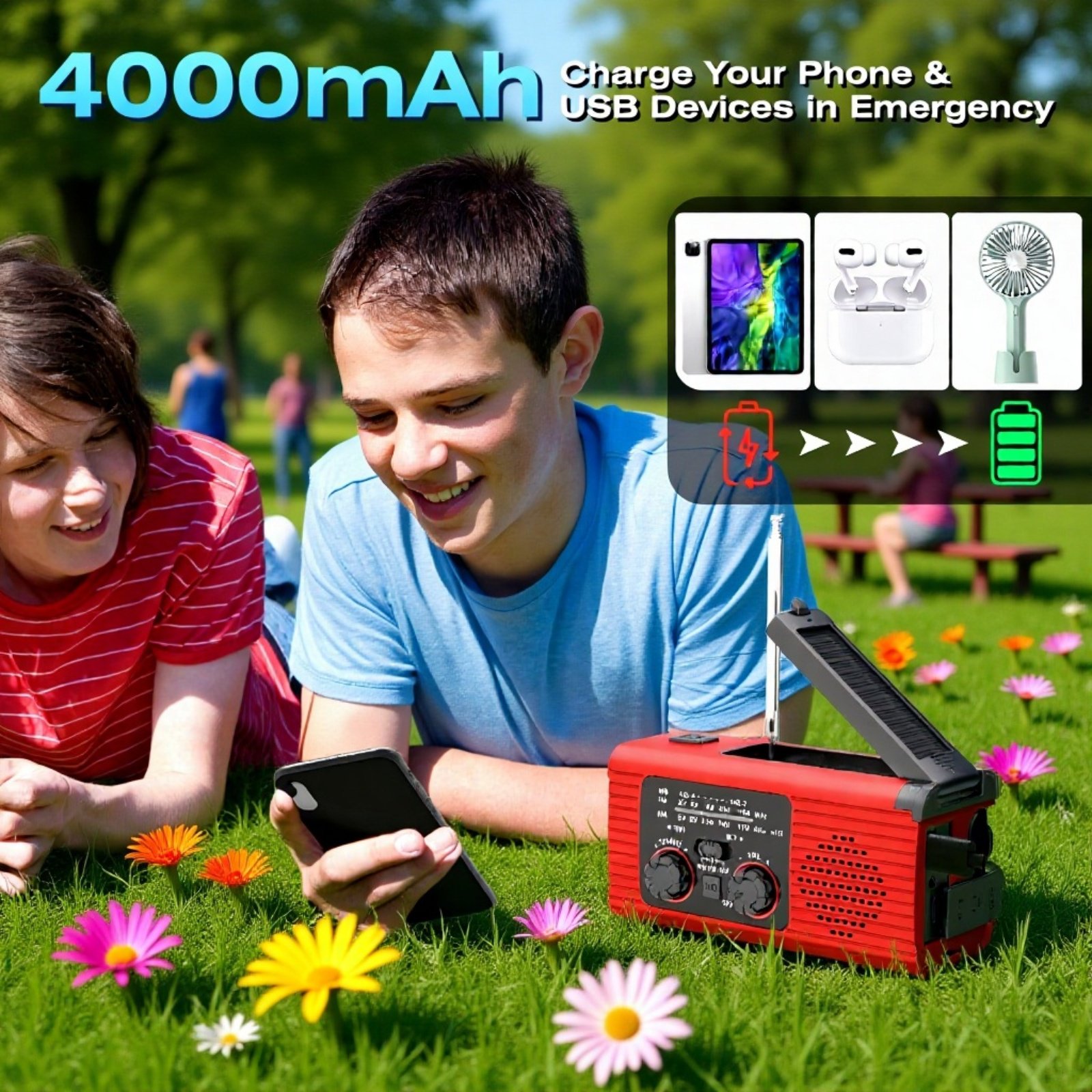 Solarradio mit LED-Taschenlampe und USB-Ladefunktion