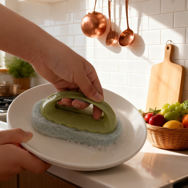 Kitchen & Bathroom Dual-purpose Cleaning Brush with Sponge