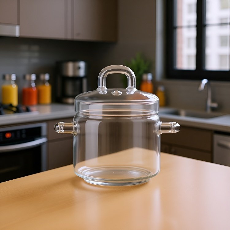 Household high temperature resistant glass soup pot double ear soup steamed egg pot high borosilicat