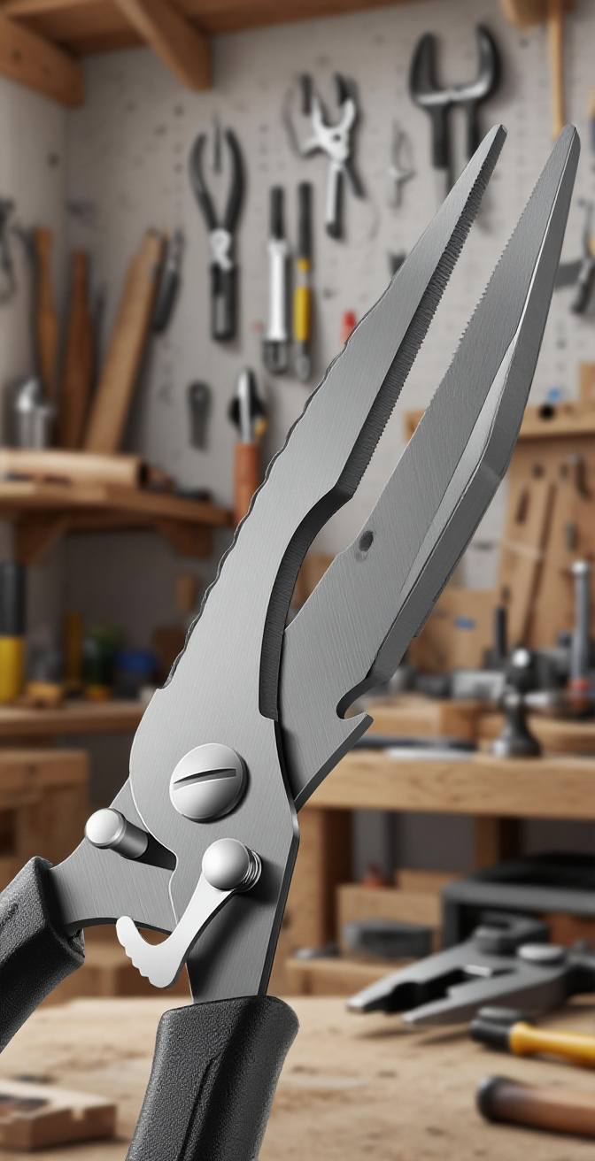 다기능 주방가위로 닭고기 자르는 모습