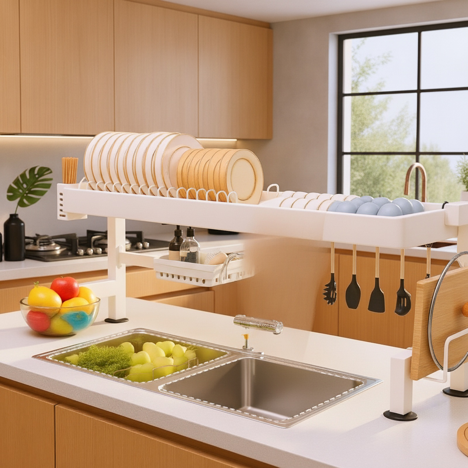 Soporte para cubiertos y vajilla de encimera de cocina