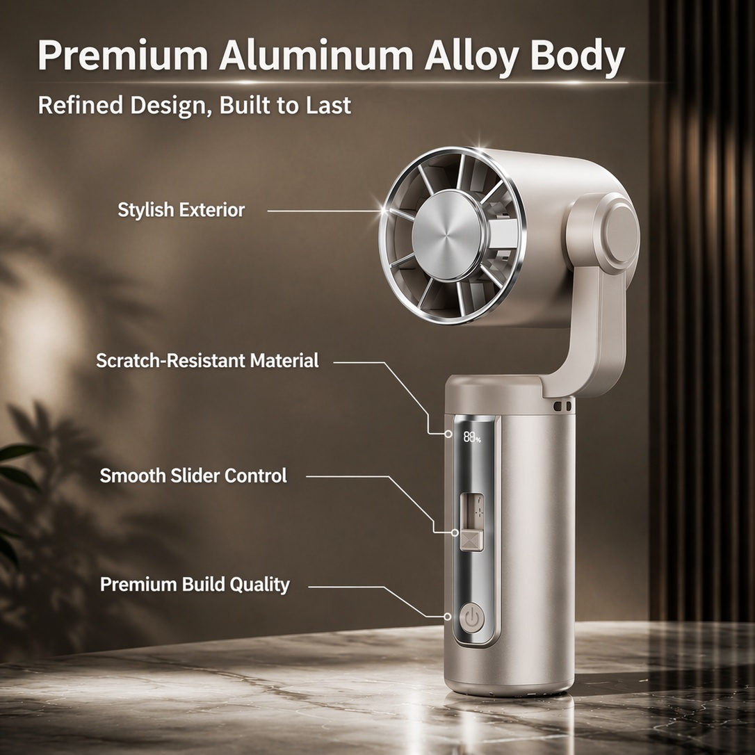 Portable Handheld Neck Hanging & Desktop Fan with Ice Cooling