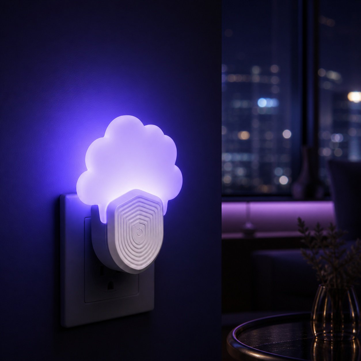 Detalle de la luz azul de la lámpara mata mosquitos