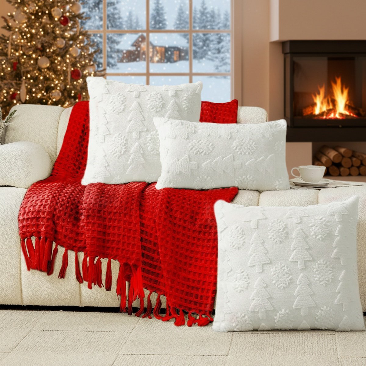 Housse de coussin unie à flocons de neige pour Noël, usage domestique