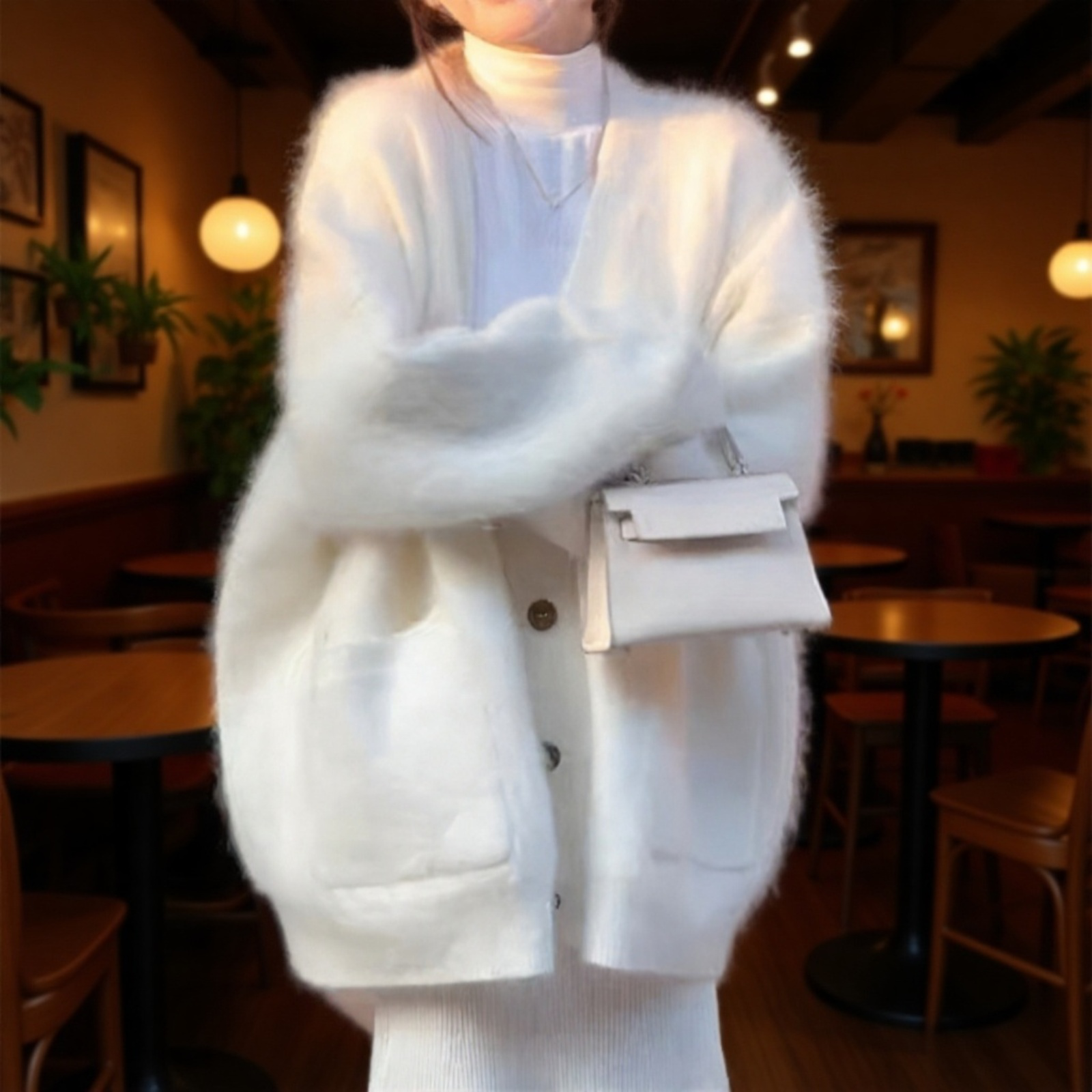 ファッショナブルで柔らかく着心地の良いレディースセーターカーディガン、新しい秋冬スタイル、ゆったりとしたゆったりとした、優しいフェイクミンクニットカーディガン。