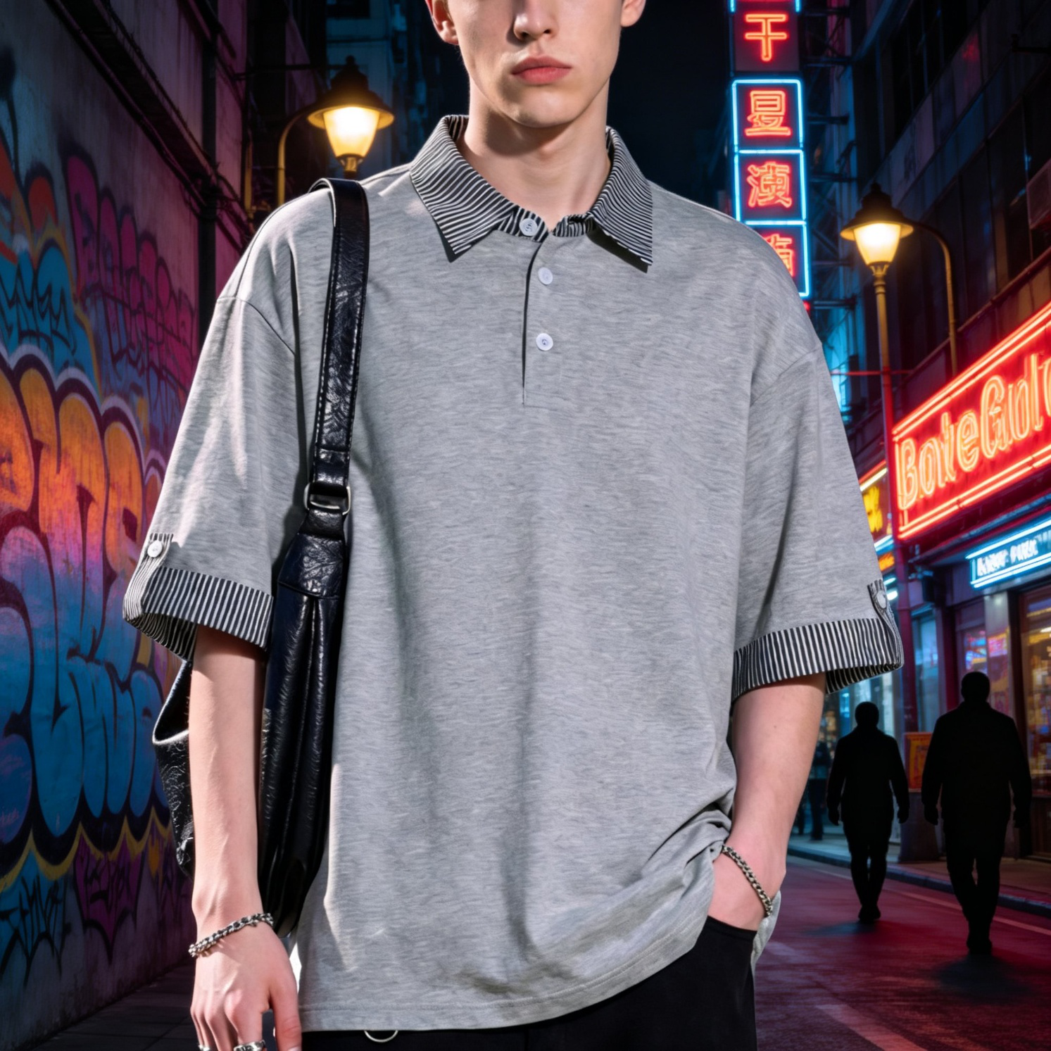 한류 커플룩 오버핏 반팔티, 레이어드 스트라이프 폴로셔츠