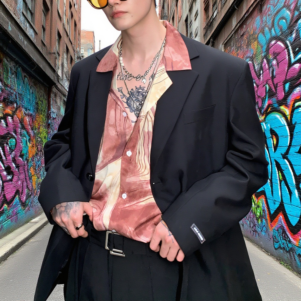 ハイエンドのシンプルなカジュアルスーツジャケットメンズルーズニッチスーツレトロ多用途ショルダーパッドスーツ