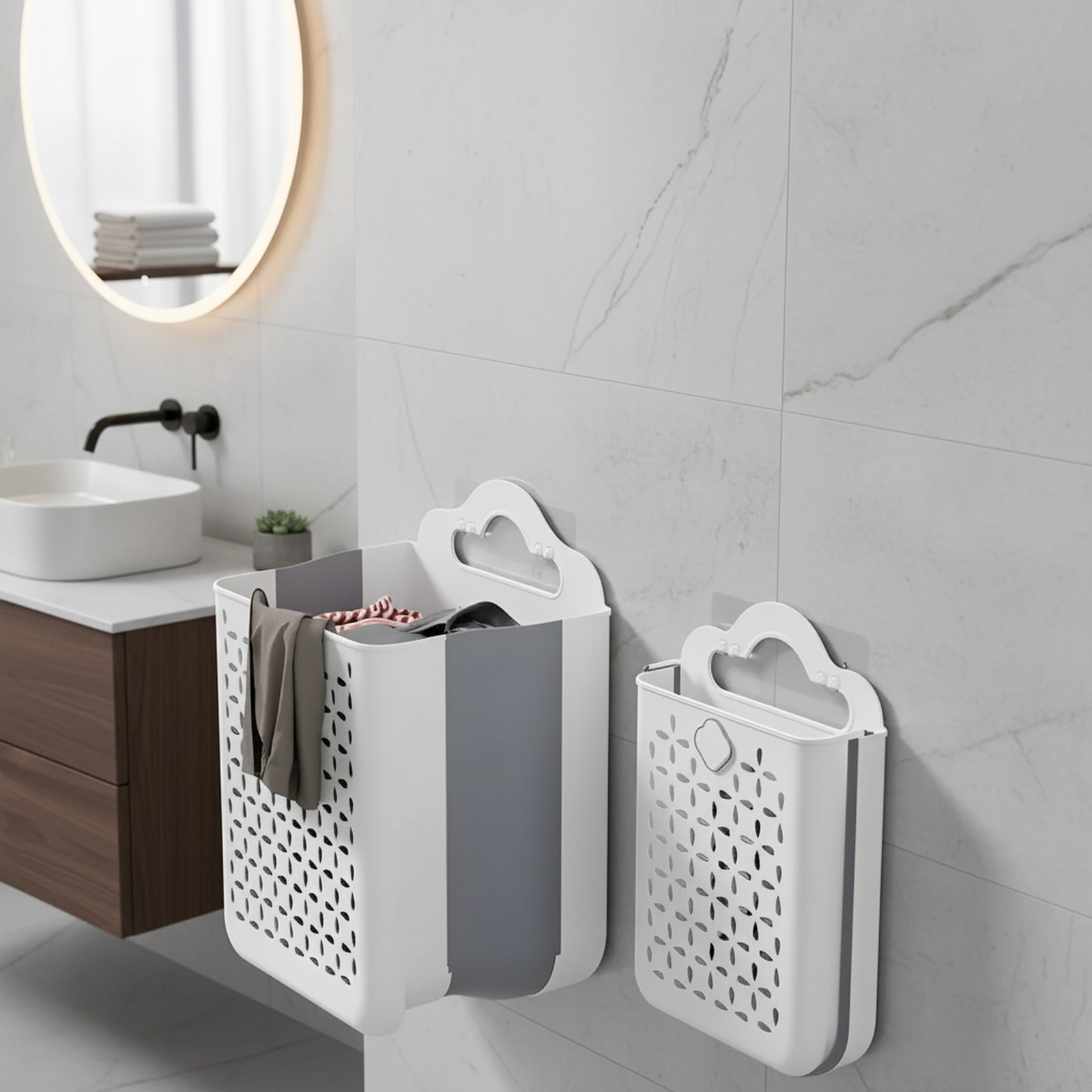 Panier à linge mural pliable avec ouverture facile