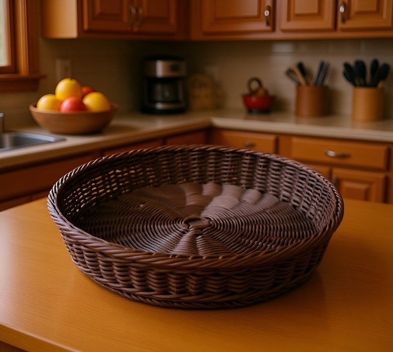 라탄 바구니에 소품 정리한 이미지