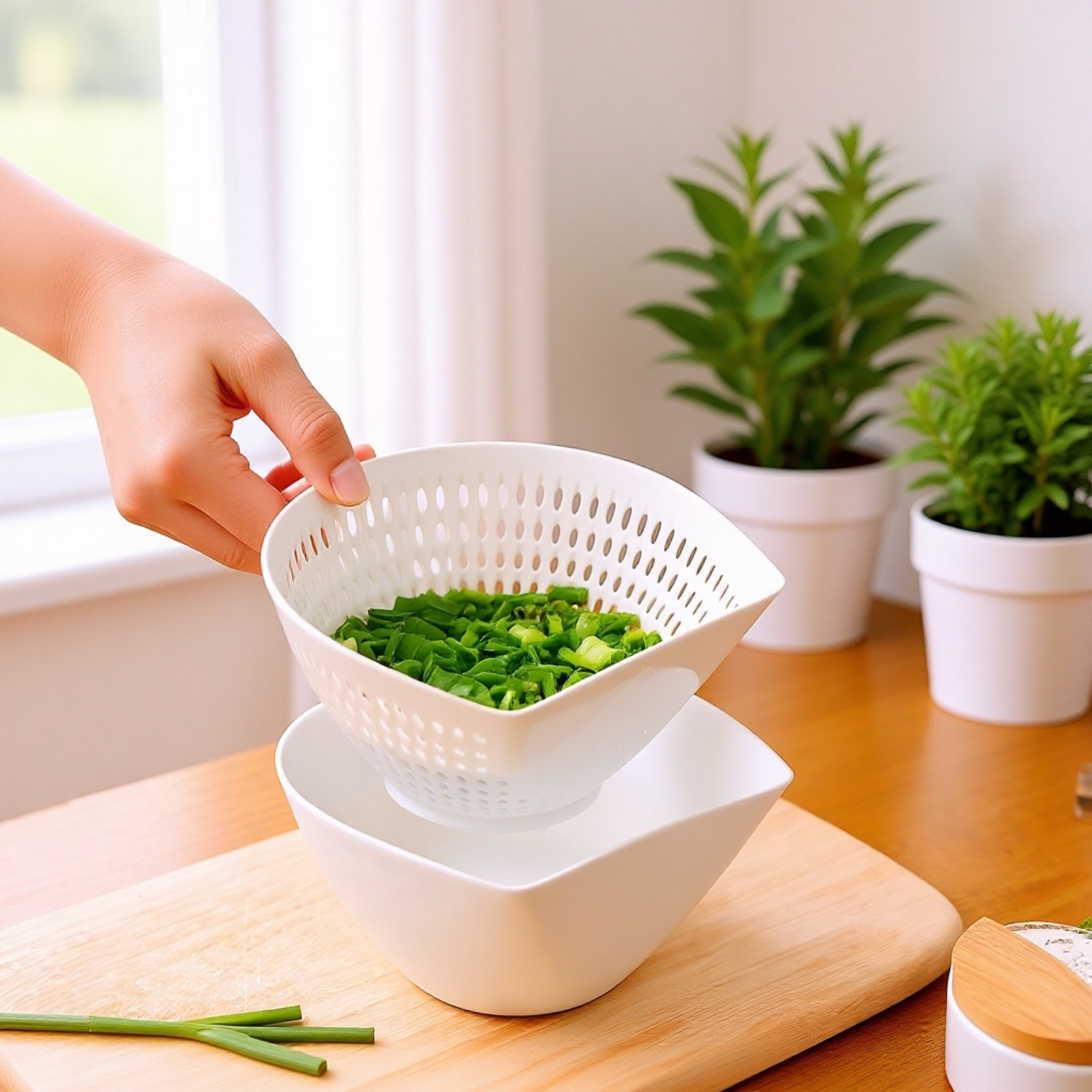 シンプルなキッチン二層野菜洗いかご家庭用ネギ水切りかご果物洗い水フィルターかご