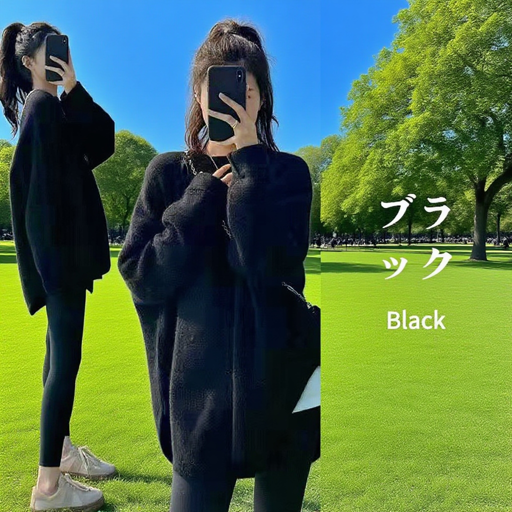 レディースシンプルニットセーター着用イメージ