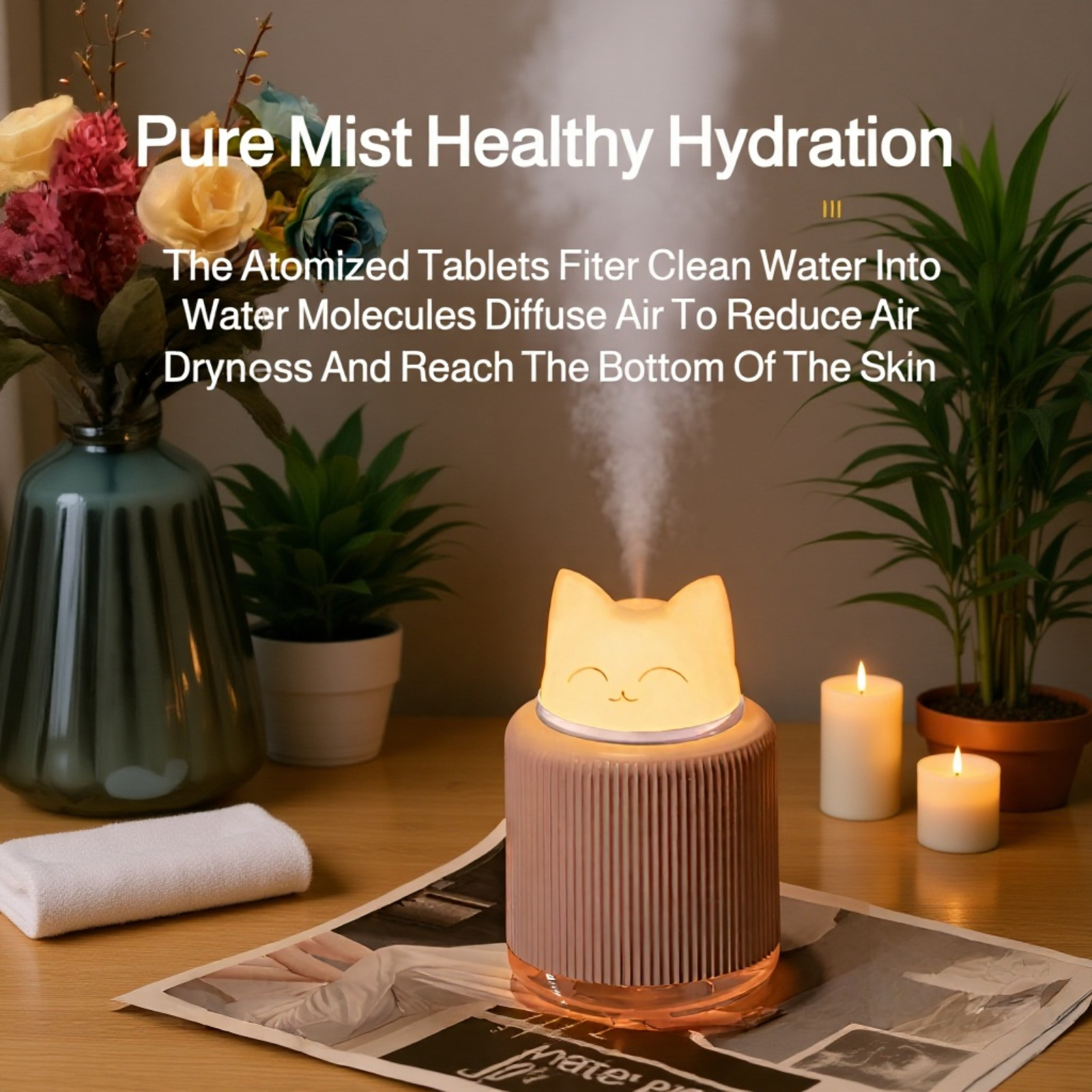 Travel-friendly air humidifier with adorable pet design