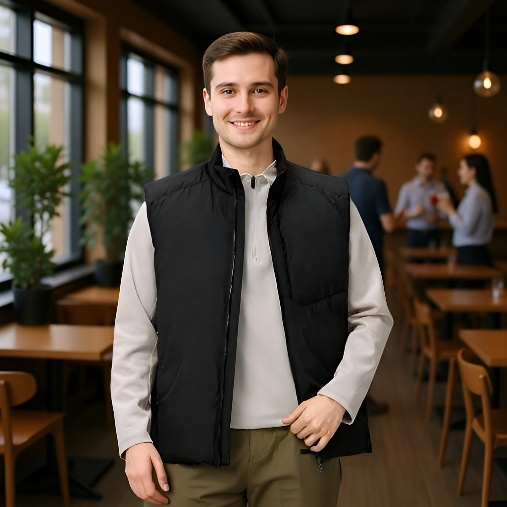 Gilet homme duvet épais, coupe-vent et imperméable, col montant, antistatique