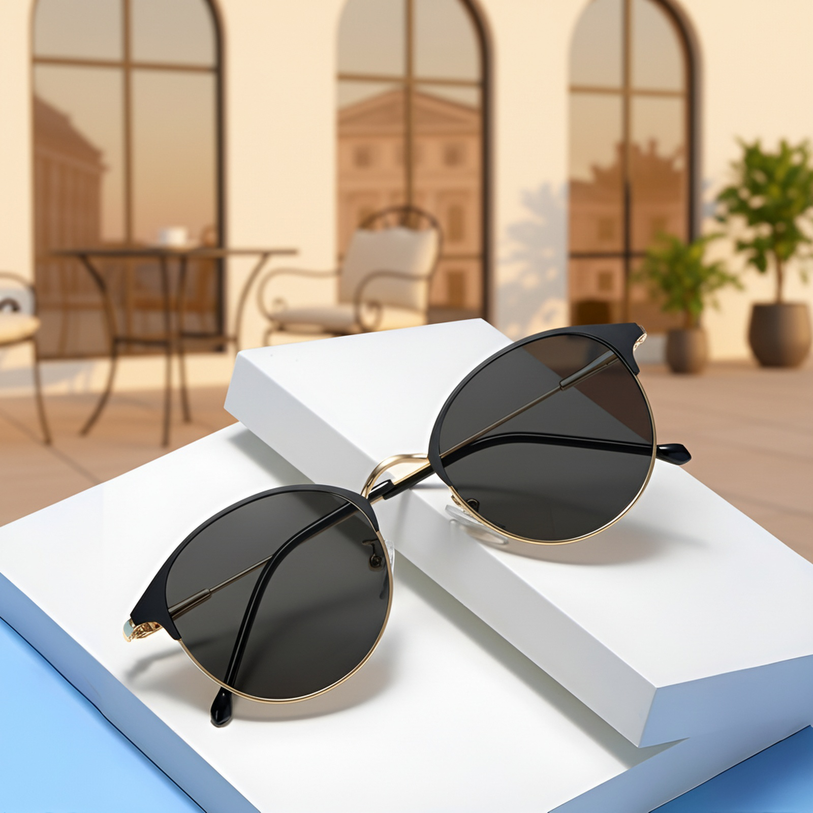 Montura de gafas de ceja metálica retro