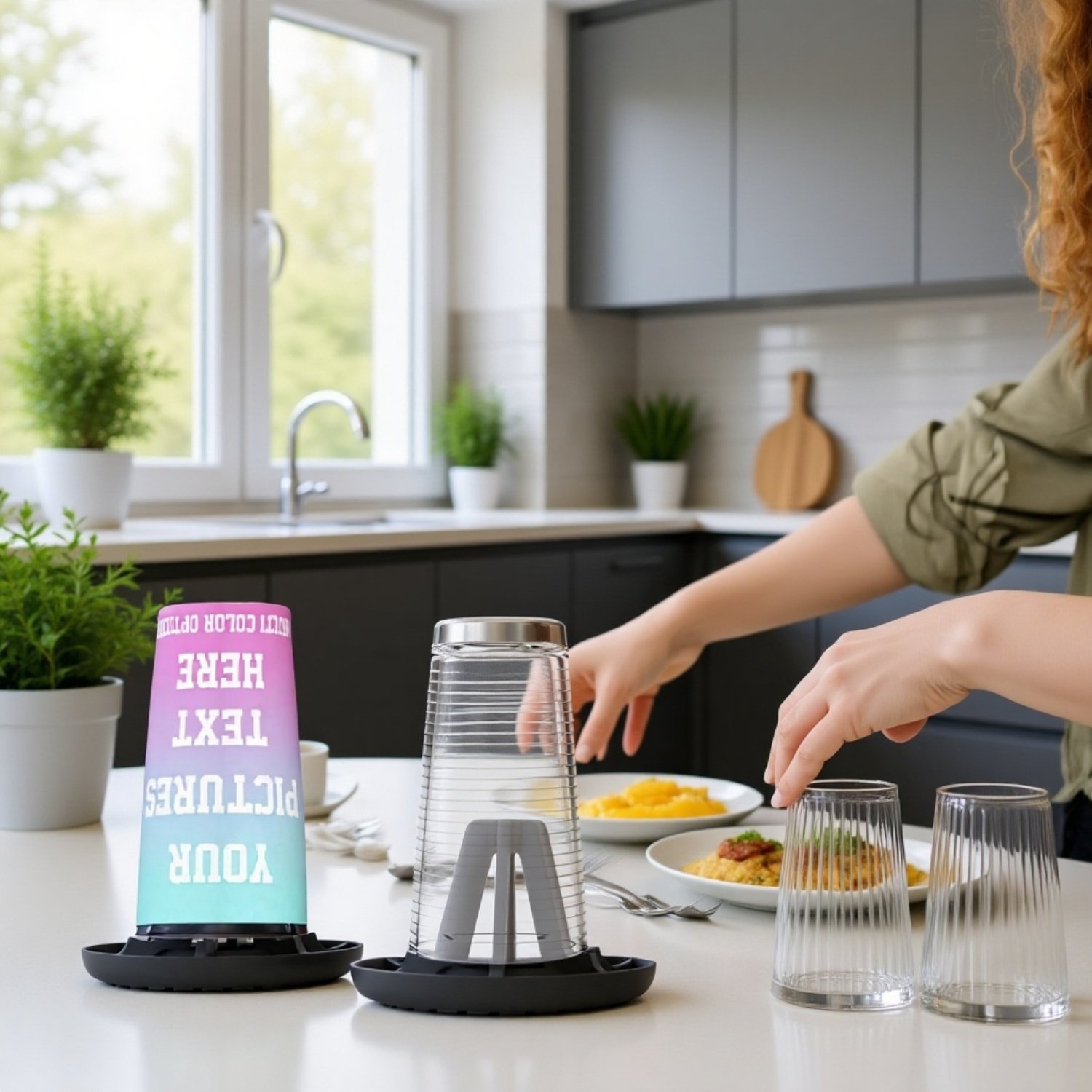 新型カップ水切りラックをキッチンで使用中