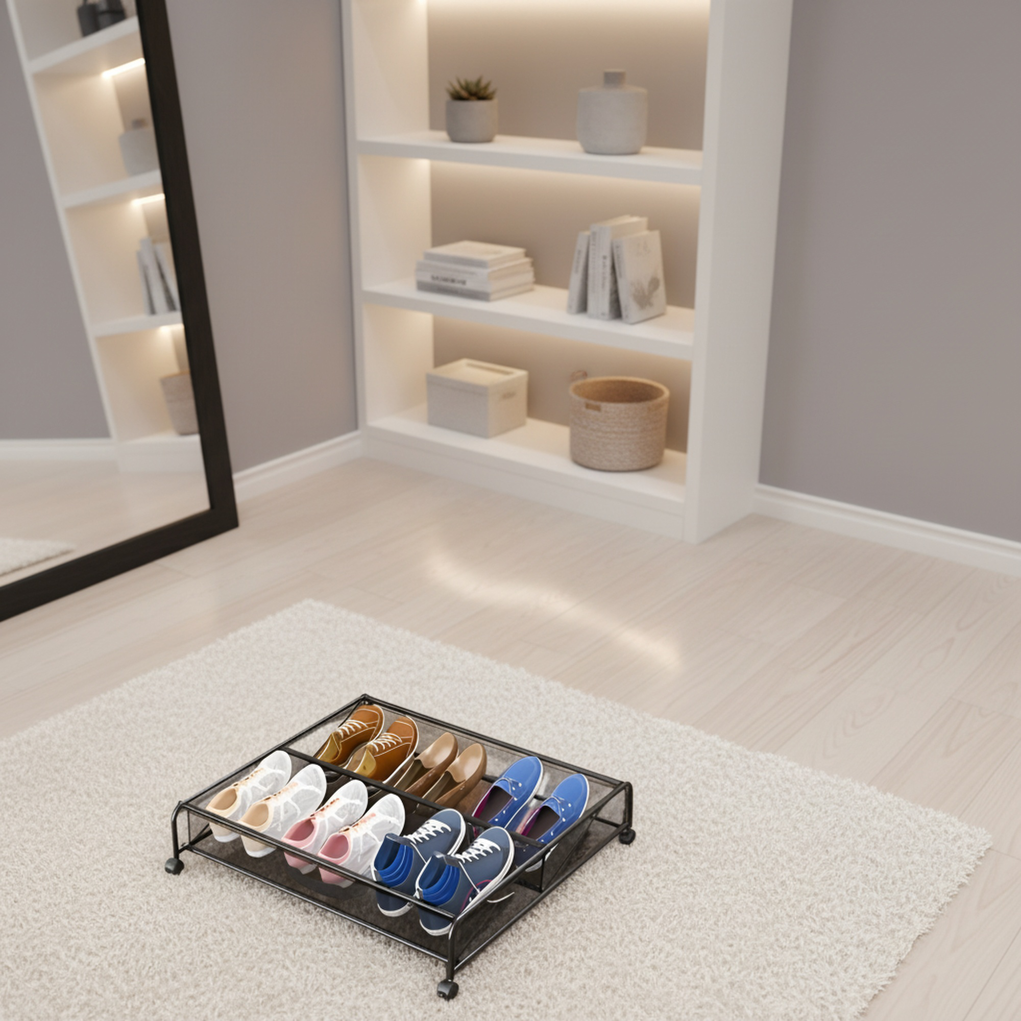 Étagère à chaussures de rangement sous le lit en fer, boîte de rangement