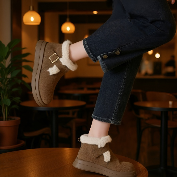 통굽 미끄럼 방지 융털 스노우 부츠 앵클 부츠 아웃도어 보온 북동 원터치 스노우 부츠녀