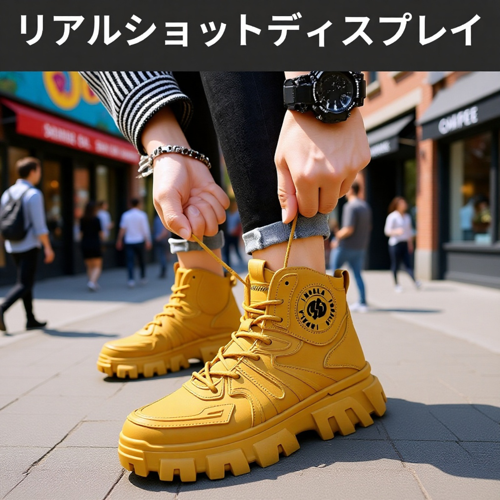 メンズ厚底身長アップマーチンワークブーツ