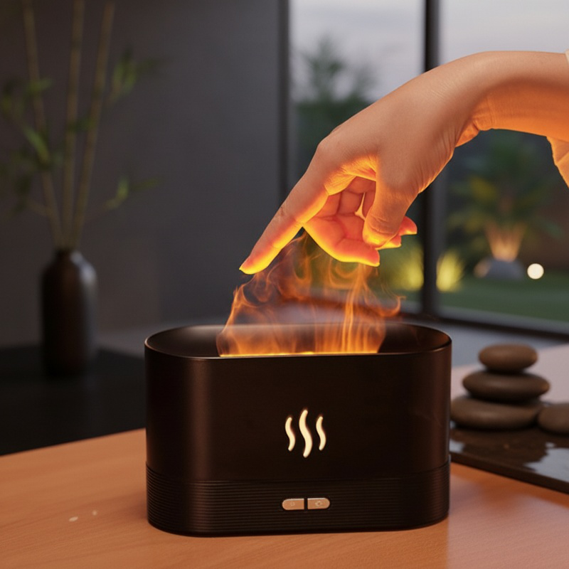 Humidificador ultrasónico con efecto llama y aromaterapia para el hogar