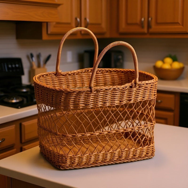 Cesta de la compra tejida a mano de imitación de ratán