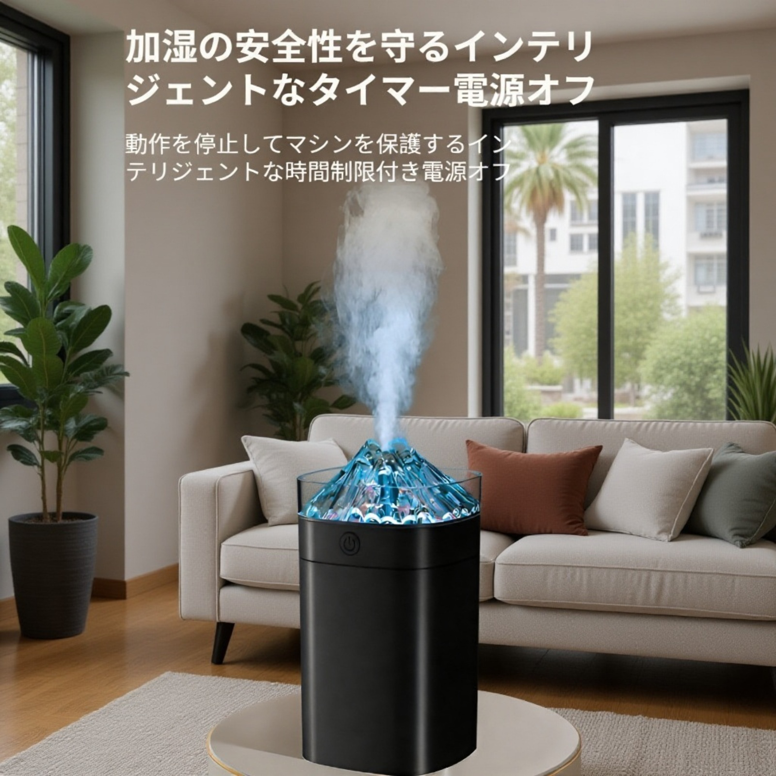 デスクトップに置かれた火山型加湿器