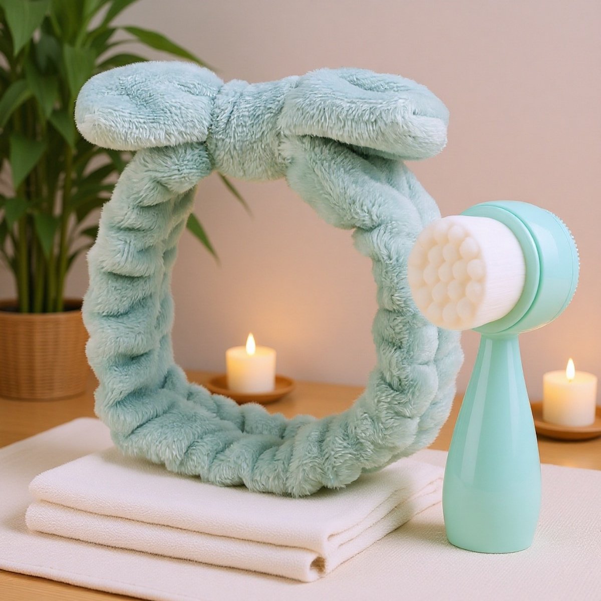 Face brush+bow tie shower headband set