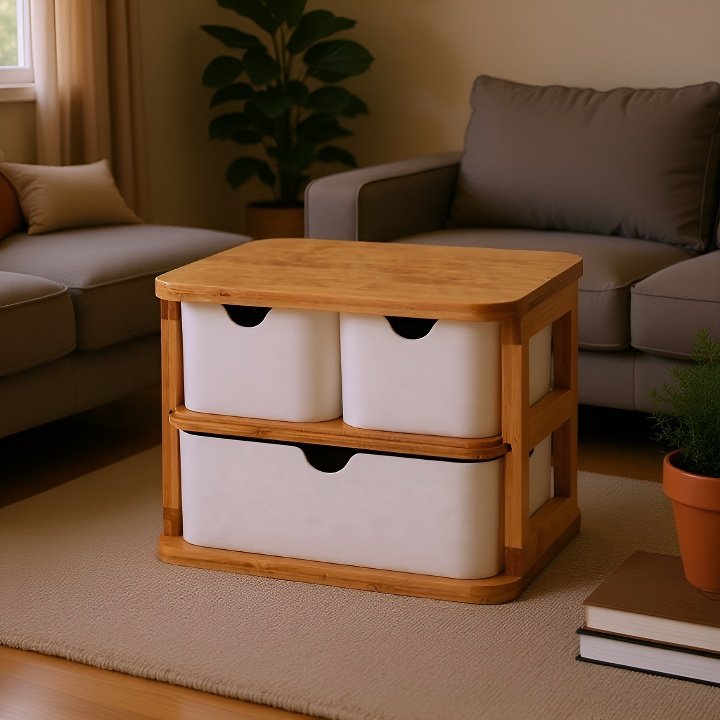 生分解性の竹と木の収納ボックス