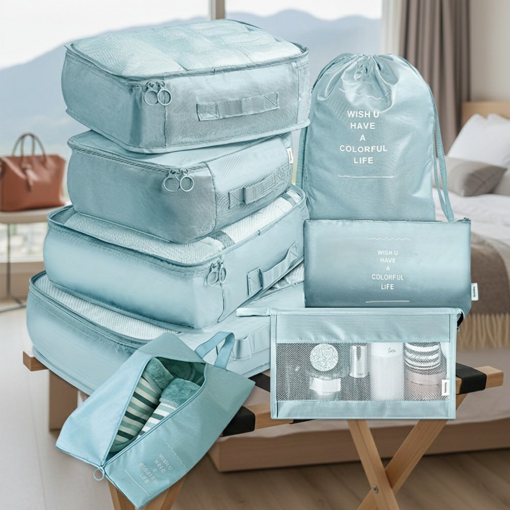 8pcs/set Packing Cubes For Suitcases, Travel Portable Clothes Storage Bags, Compression Storage Shoe