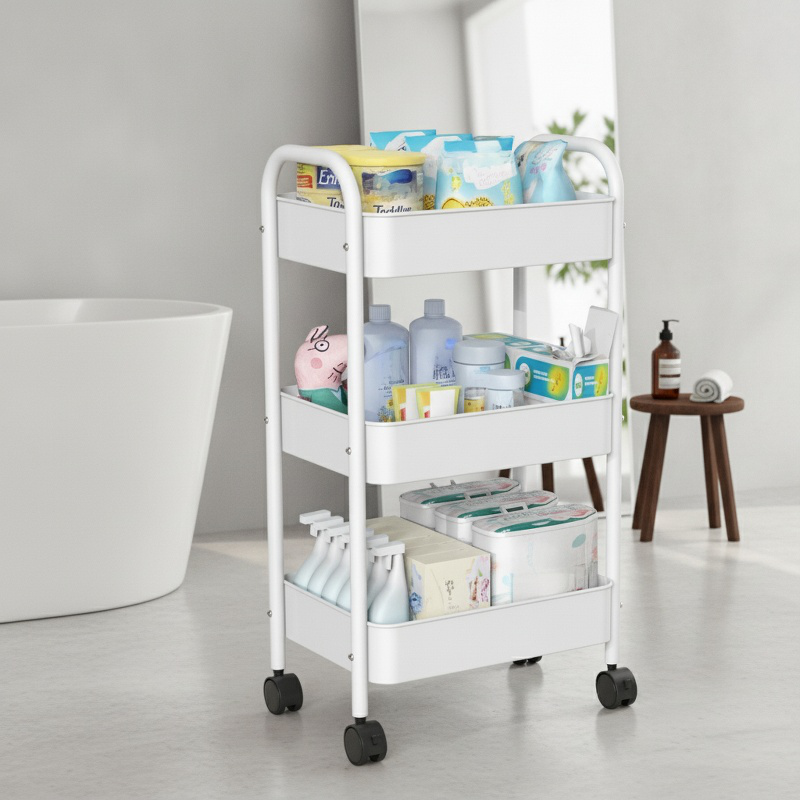 Estantería de almacenamiento multifuncional con ruedas para cocina, libros y frutas