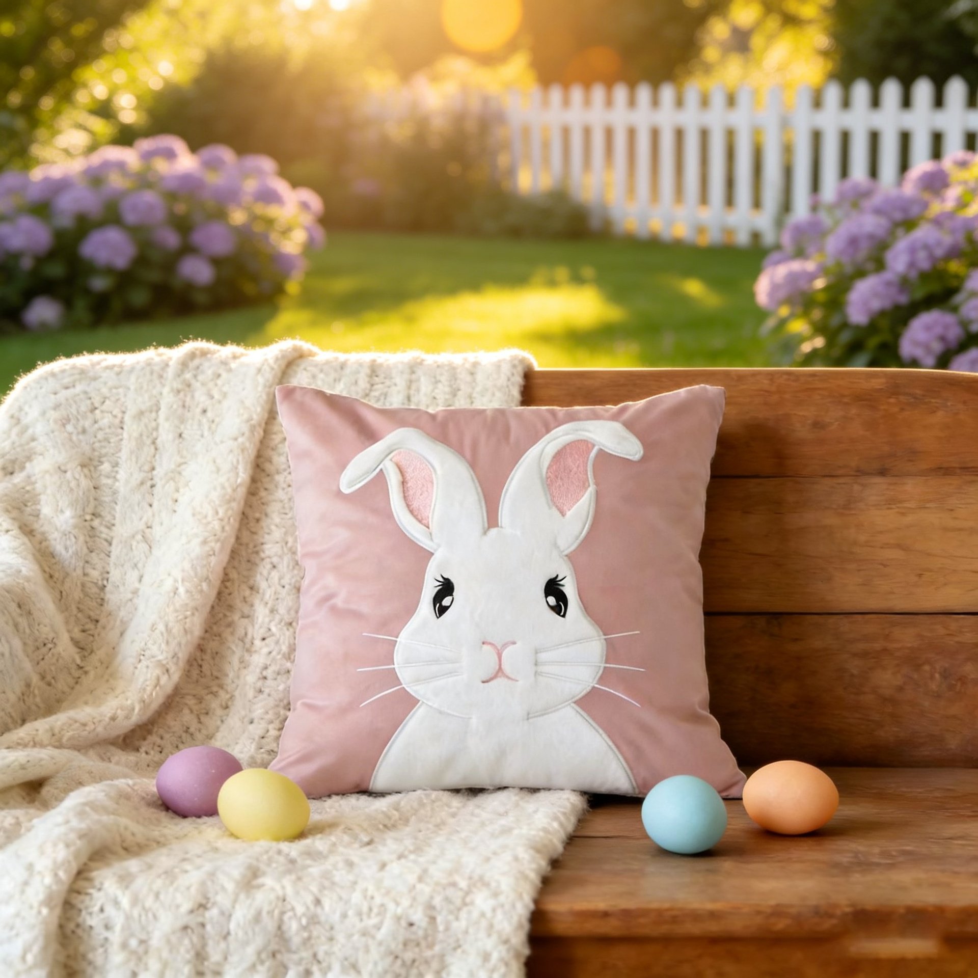 Embroidered bunny print cushion cover for living room