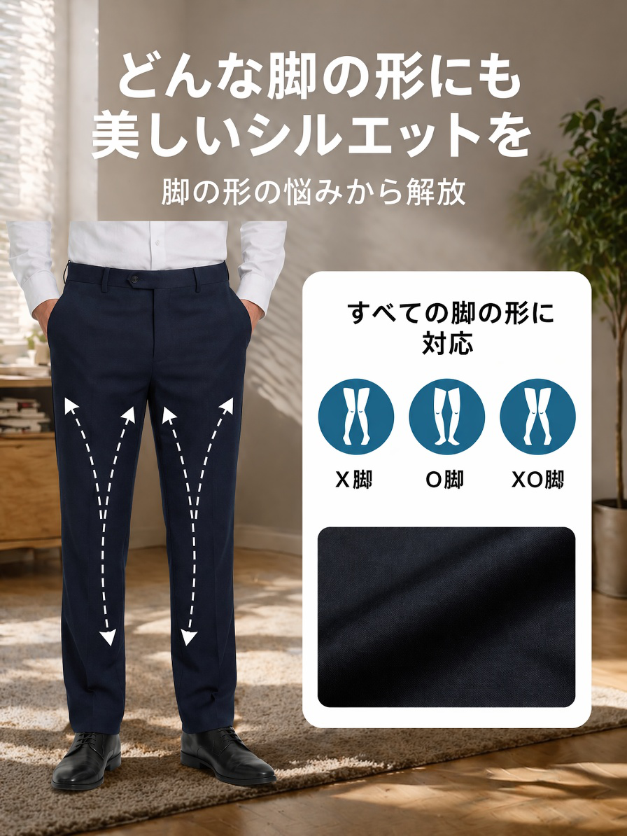 ストレッチ性を強調したスラックスの着用イメージ