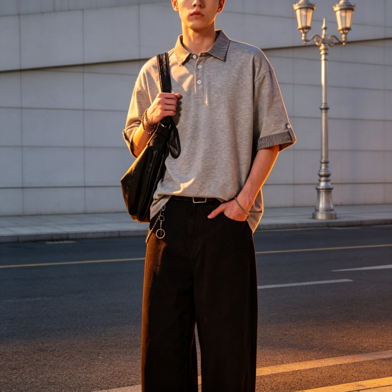 한류 커플룩 오버핏 반팔티, 레이어드 스트라이프 폴로셔츠