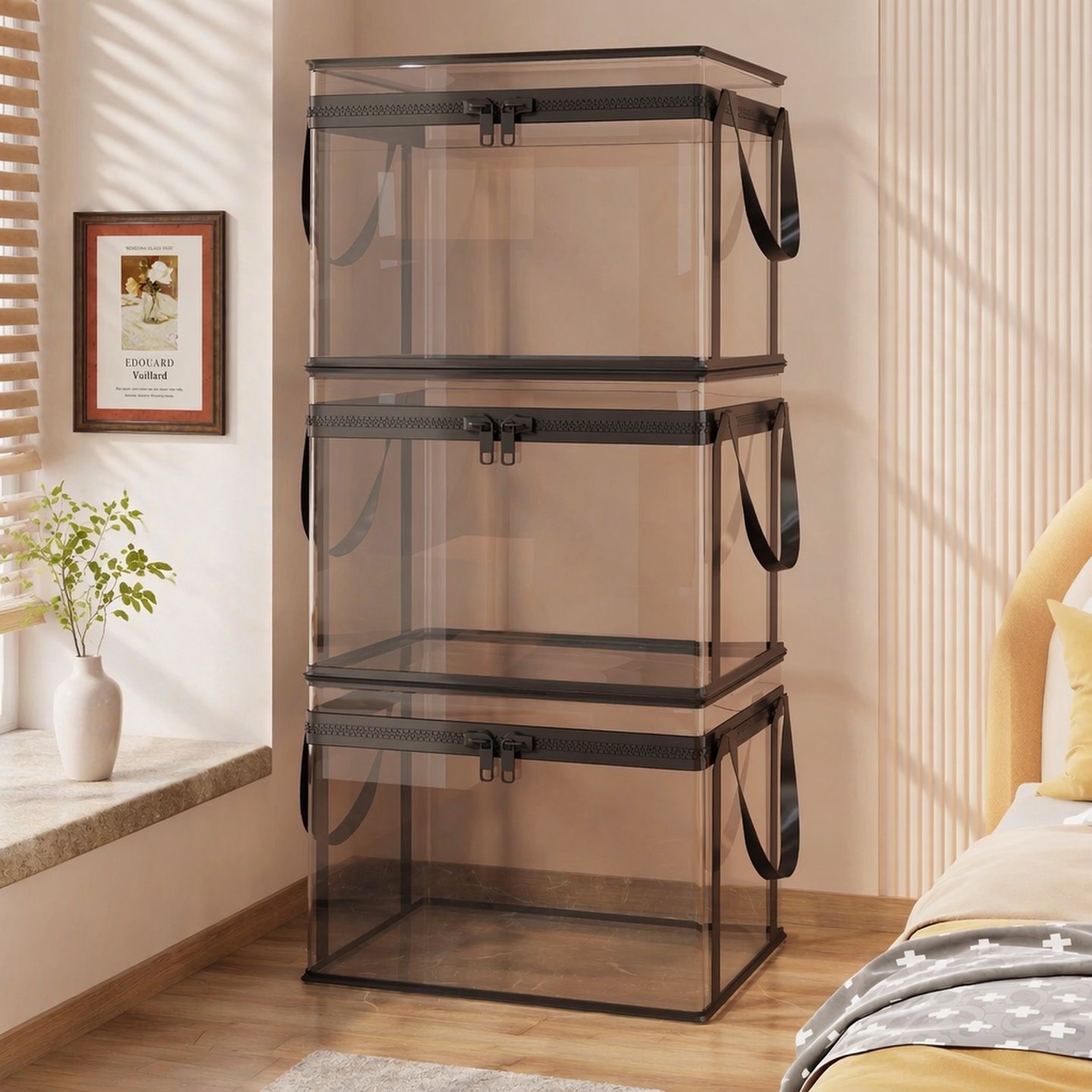 Household transparent toy storage box with lid, plush toy basket, building block and snack organizer