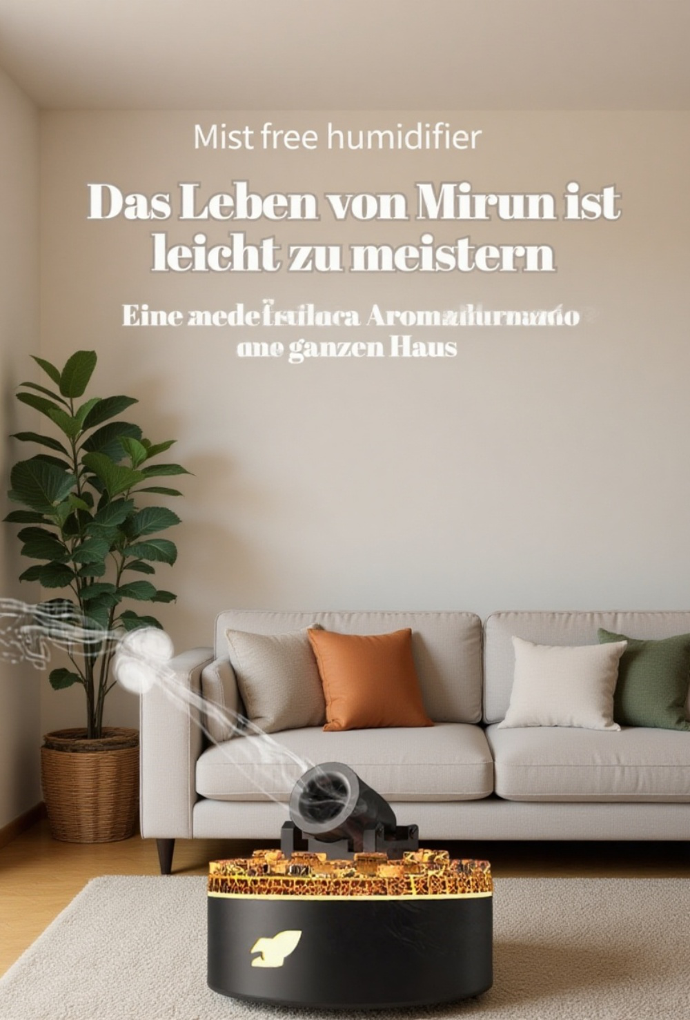 Großer Nebeldiffusor für Zuhause auf einem Tisch