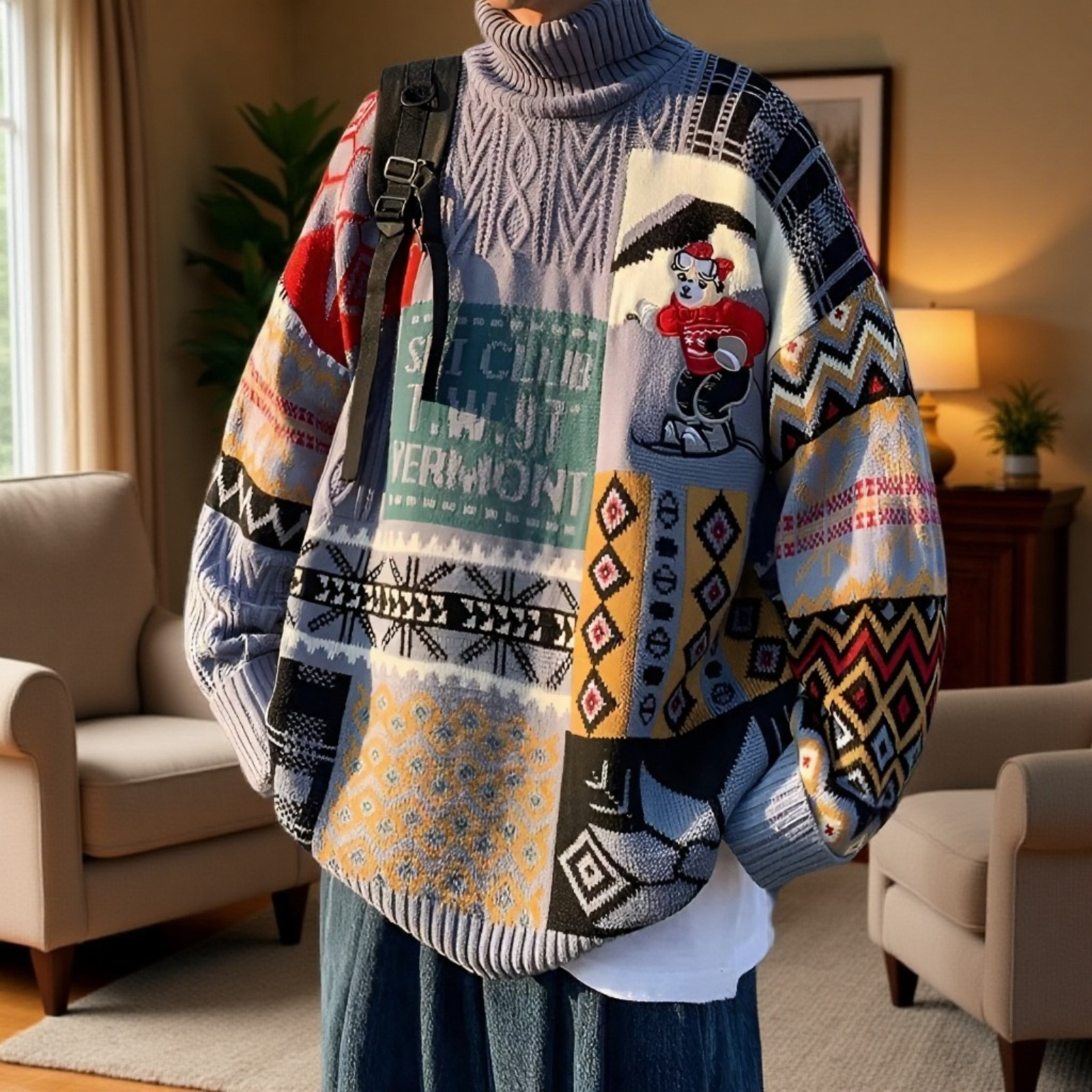 冬用クリスマスカップルセーター 高領 アメリカンスタイル 厚手ニット ゆったり 男女ペア
