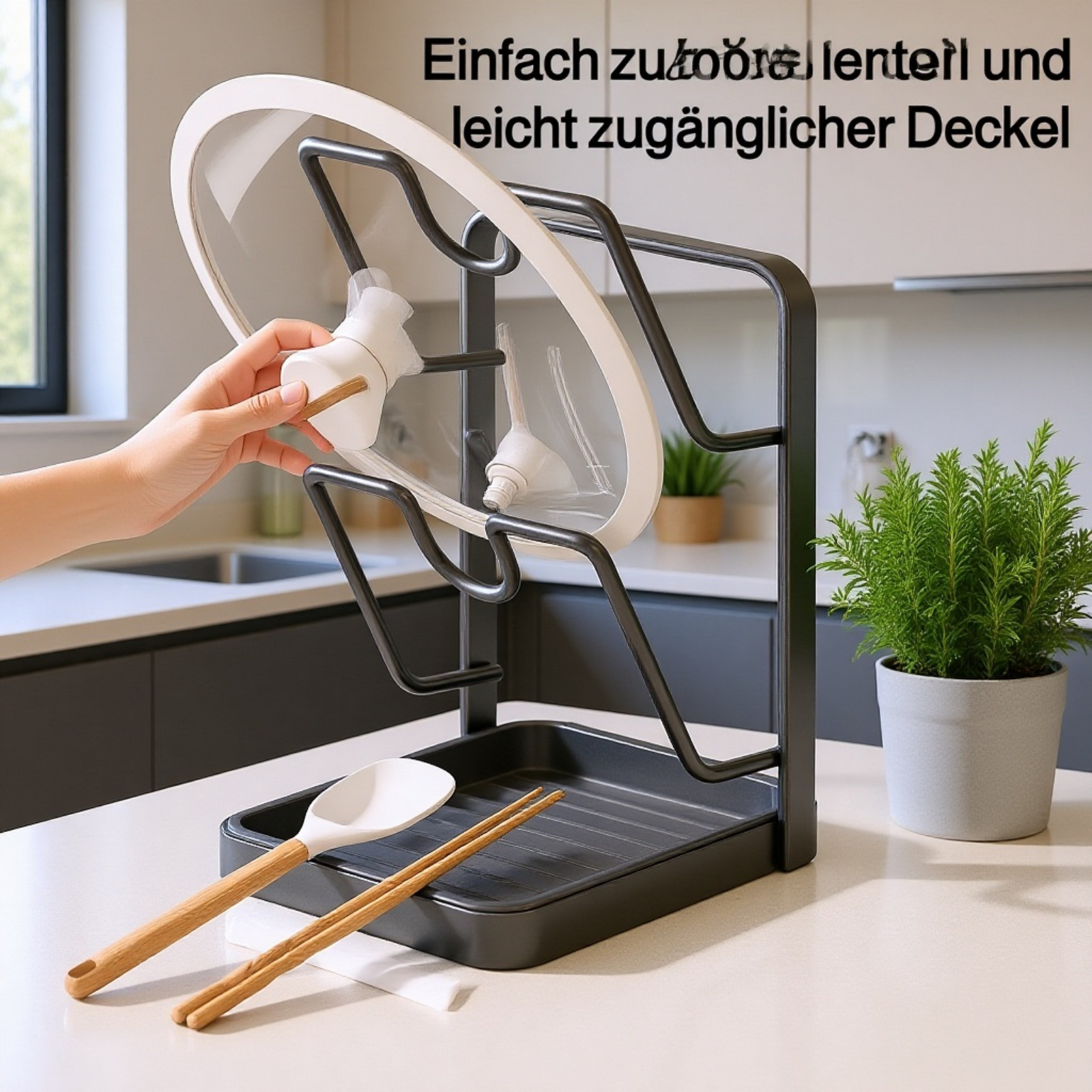 Edelstahl Topfdeckelhalter an Küchenwand montiert