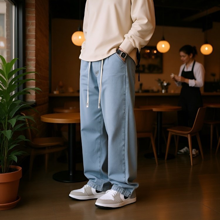 メンズアメリカンウォッシュルーズストレートジーンズ