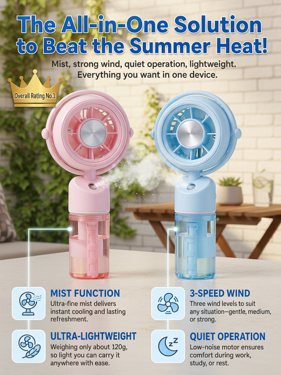 Handheld fan for office and travel