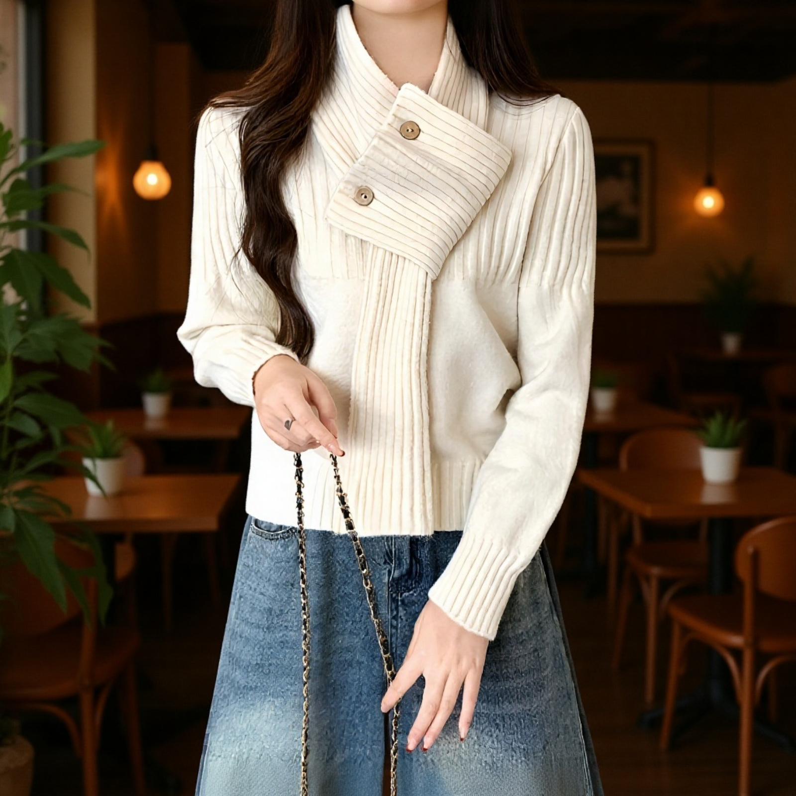 韓国風、エレガントな無地のツーピースセーターセット、レディース、新しい秋冬スタイル、ニットプルオーバーセーター、ファッショナブルで万能なセット。