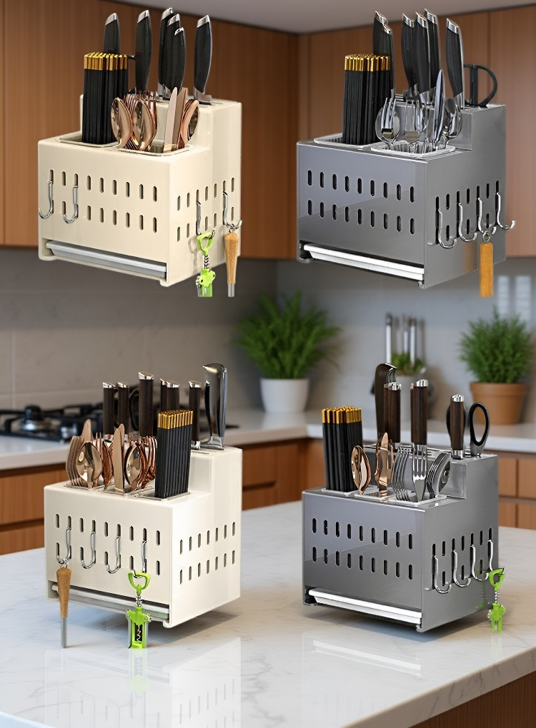 주방 칼꽂이로 깔끔하게 정리된 주방