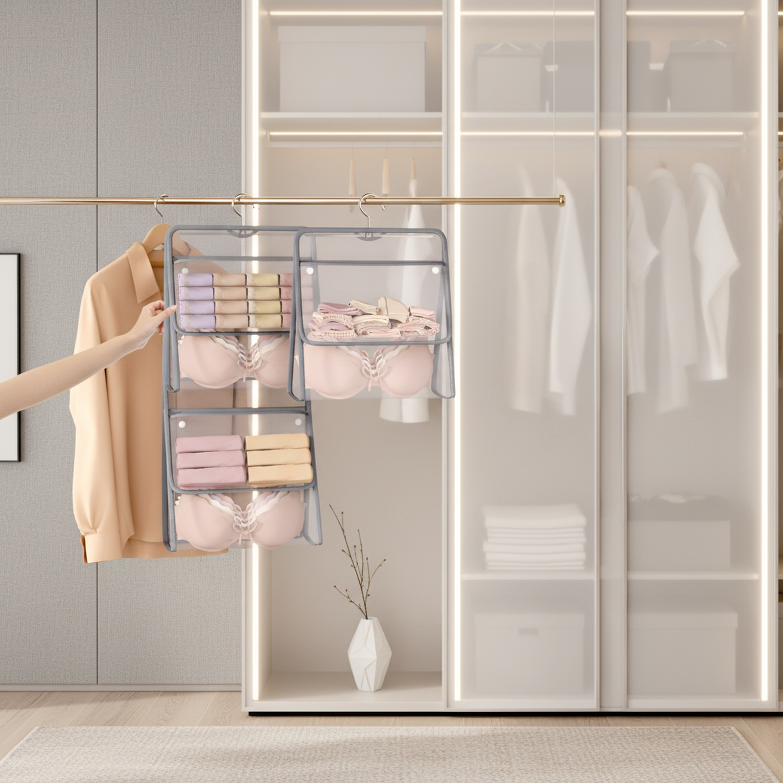 下着収納バッグ 寮のドアに掛けるネットポケット収納バッグ アーティファクトワードローブ 下着 靴下収納 吊り下げバッグ